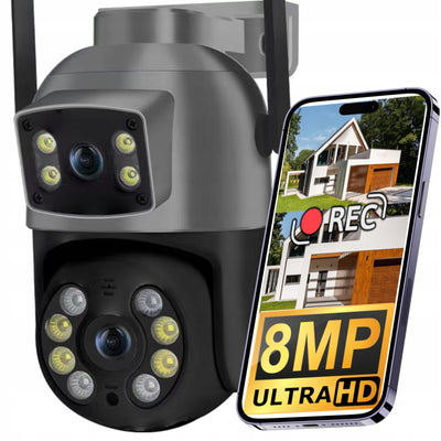 PODWÓJNA KAMERA WIFI IP SMART ZEWNĘTRZNA OBROTOWA 4K 8MPX DETEKCJA ALARM EUROLOOK ZC-05