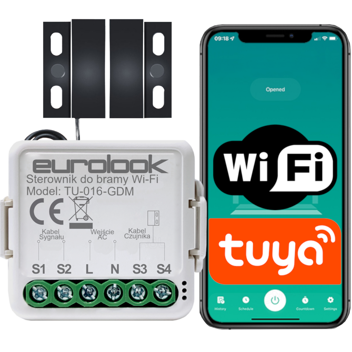 Sterownik Do Bramy Garażowej Wjazdowej TUYA Smartlife WiFi + Czujnik MINI