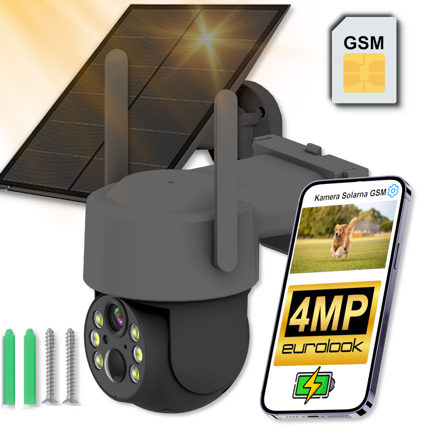 Solarna Kamera Obrotowa 4MPX GSM LTE 4G Zewnętrzna EUROLOOK K-12G Solar