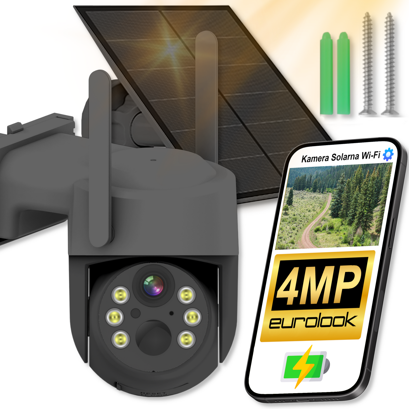 Solarna Bezprzewodowa Kamera Wifi 4MPX Obrotowa EUROLOOK K-11G Solar