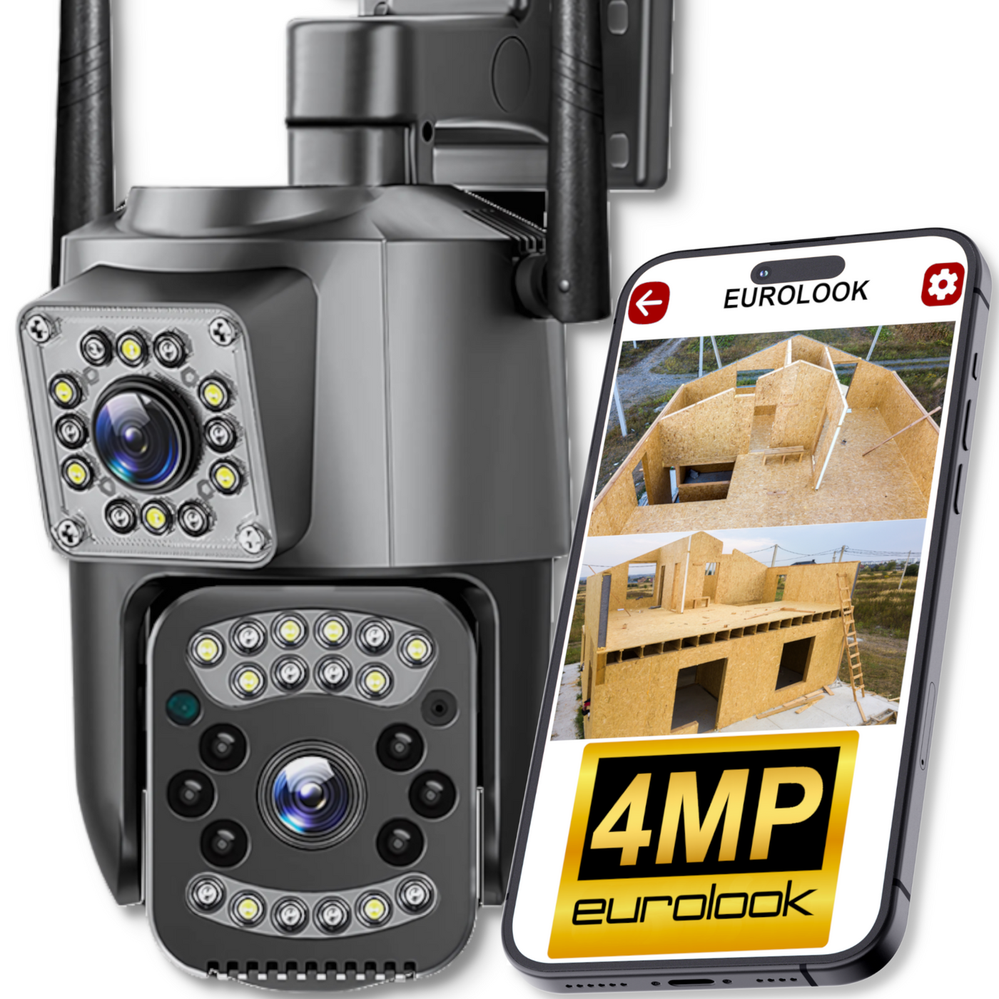 Podwójna Bezprzewodowa Kamera IP WiFi Zewnętrzna Obrotowa 4MPX EUROLOOK V-44 Pro