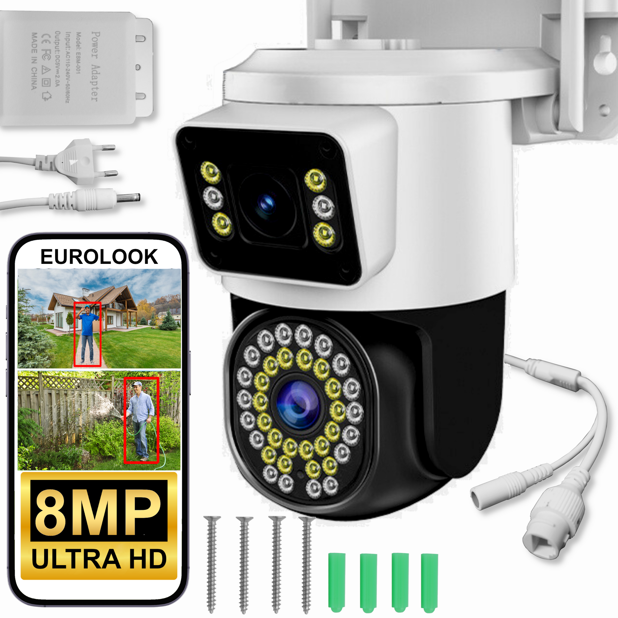 Bezprzewodowa Zewnętrzna Podwójna Kamera WiFi 8MP EUROLOOK ZC-02 Dual