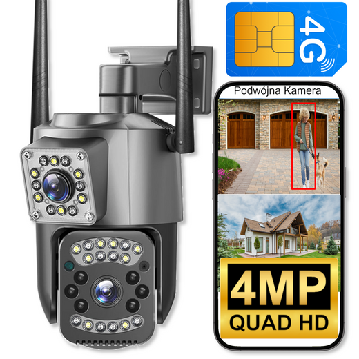 Bezprzewodowa Podwójna  Zewnętrzna Obrotowa Kamera 4G/LTE GSM EUROLOOK